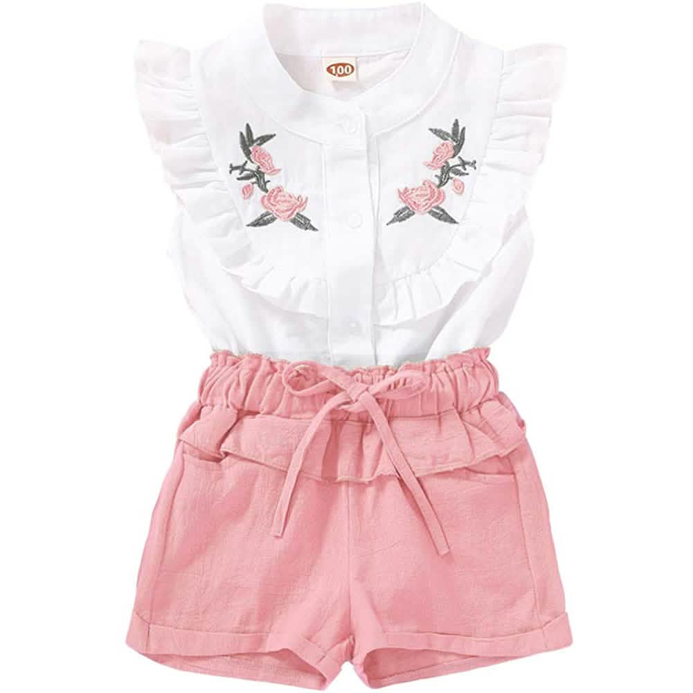 2-Piece: Baby Girls Outfits Clothes T-Shirt Vest Tops + Shorts Pants