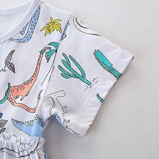 Girl's Dinosaur Tunic Short Sleeve Summer Casual Dress