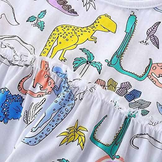 Girl's Dinosaur Tunic Short Sleeve Summer Casual Dress
