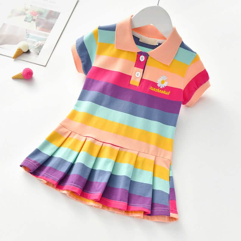 Girls Turn-Down Collar Summer Dress