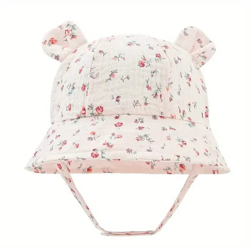 Baby Summer Beach Adjustable Bucket Cute Cotton Hat with Ears