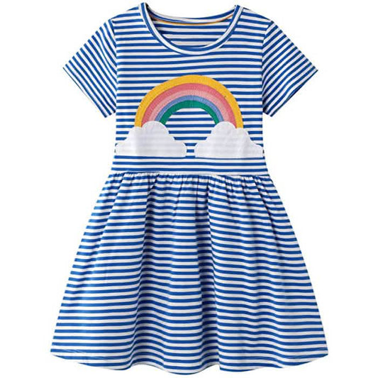 Girl's Cotton Casual Striped Jersey Dress