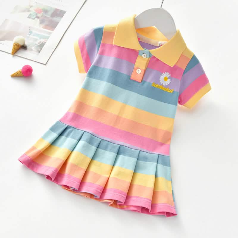 Girls Turn-Down Collar Summer Dress